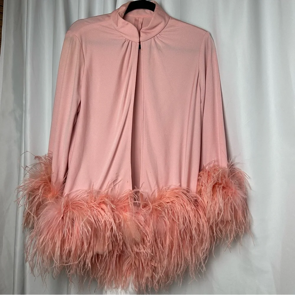 Vintage Pink Peignoir Boudoir Bedroom Jacket w/ Ostrich Feather Trim - Picture 1 of 9
